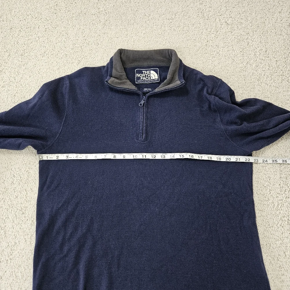 North Face Sweater Mens L Cotton Wool Blue Long Sleeve Pullover 1/4 Zip Layer